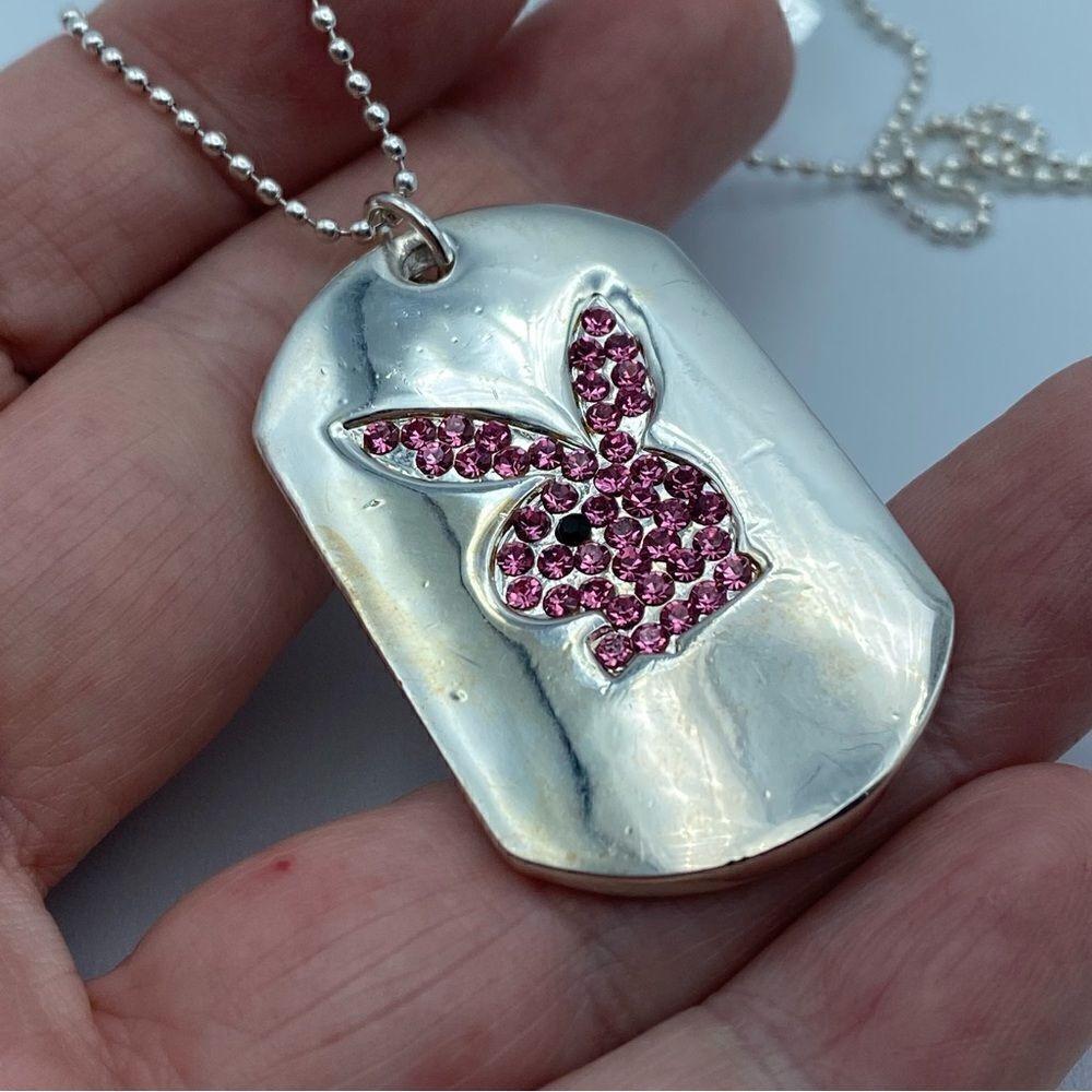 Playboy Bunny Pink Crystal Name Tag Fashion Necklace 2006-2007 Y2K